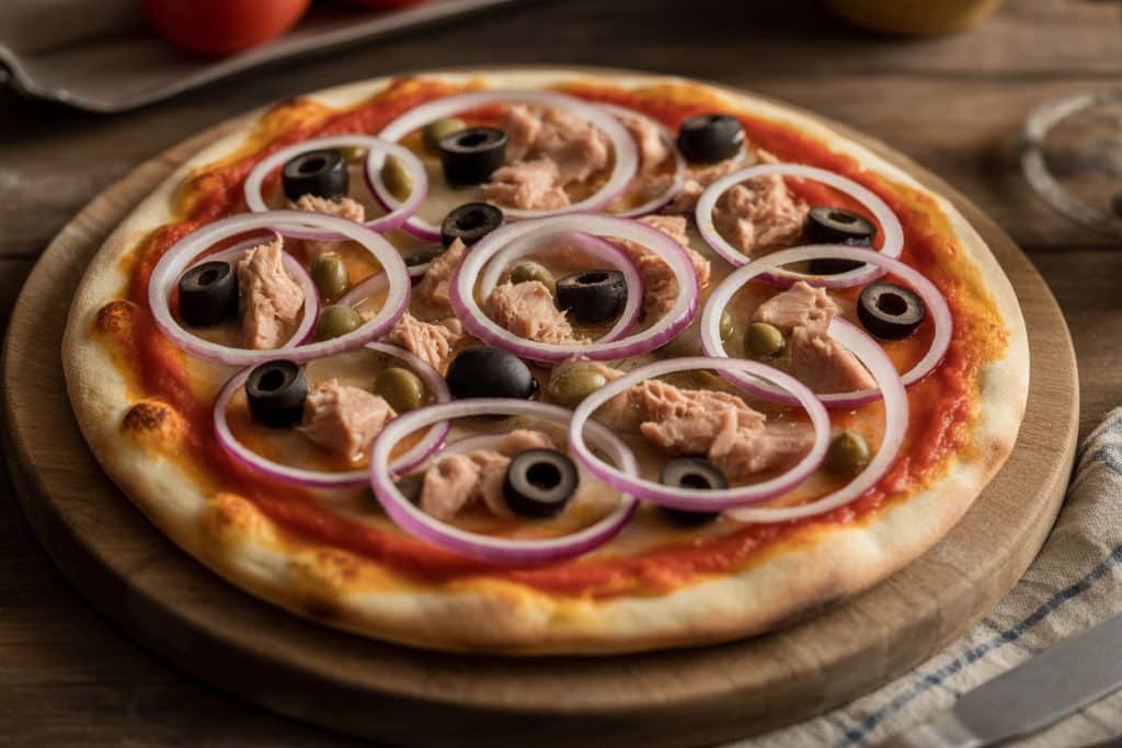 Pizza tonno au thon et olives