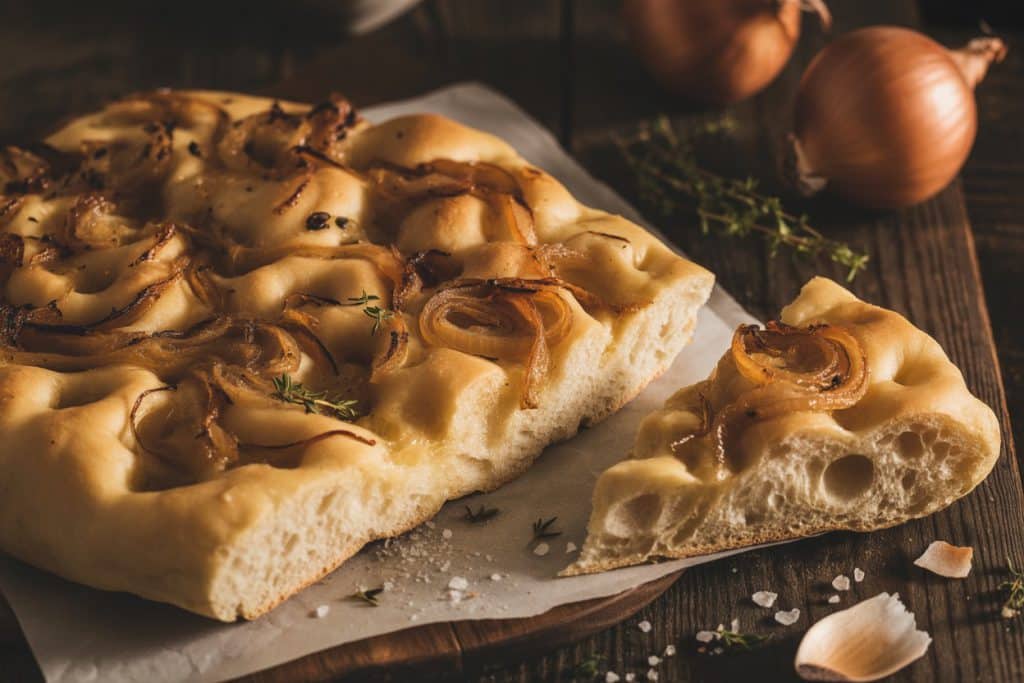 Focaccia aux oignons caramélisés